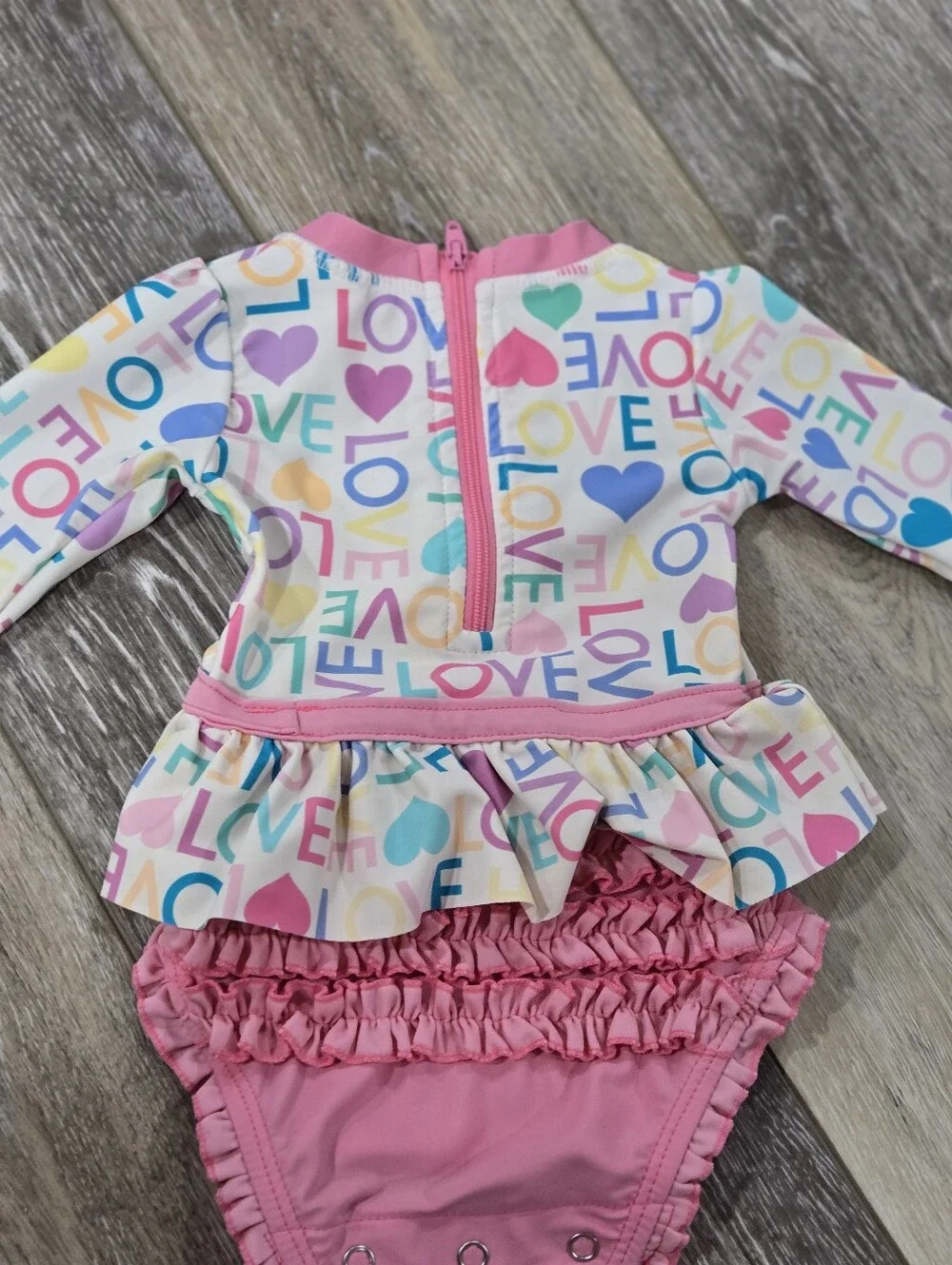 Ruffle Butts 0-3month Baby Pink 'Love' Long-Sleeve Swim